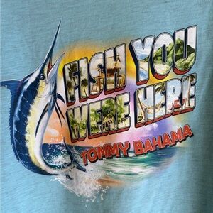 Tommy Bahama Men’s 3X blue Graphic Tee. Fish you were here. EUC! Like new!